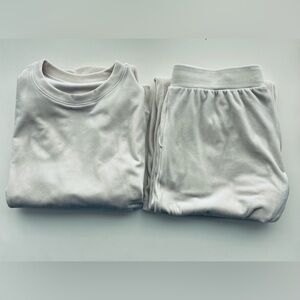 Uniqlo cream velour set crew sweatshirt wide leg elastic waist pants lounge L